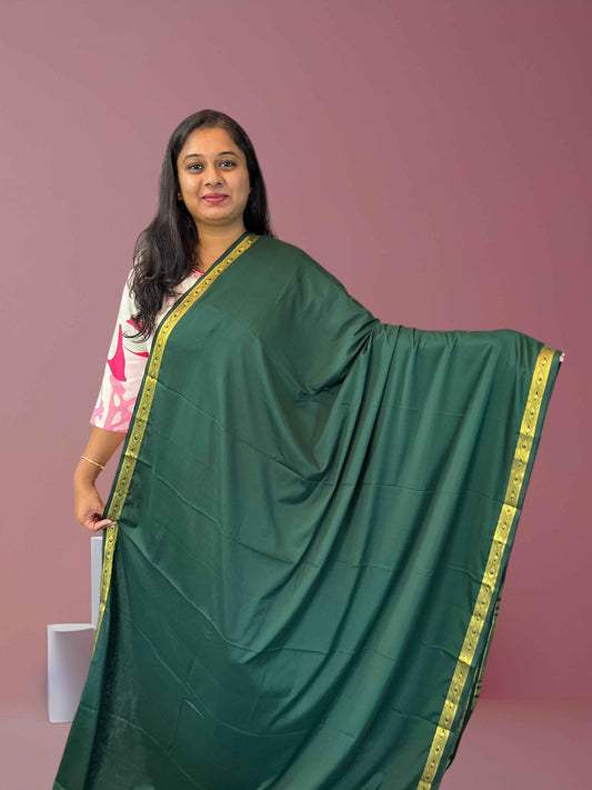 Semi Mysore Crepe Fabric in Bottle Green with One Inch Border - Craft Of Aele