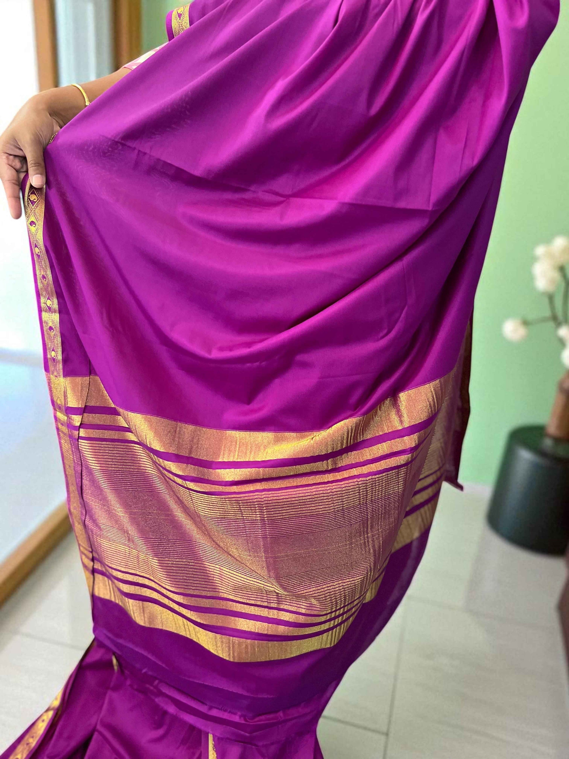 Semi Mysore Crepe Dark Pink Fabric with One Inch Border for Fashion and Crafts - Premium Quality - Craft Of Aele