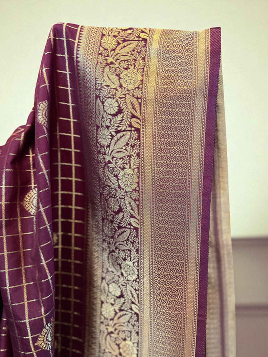 Premium Banarasi Crepe Fabric - Checks with Butta Design - Craft Of Aele