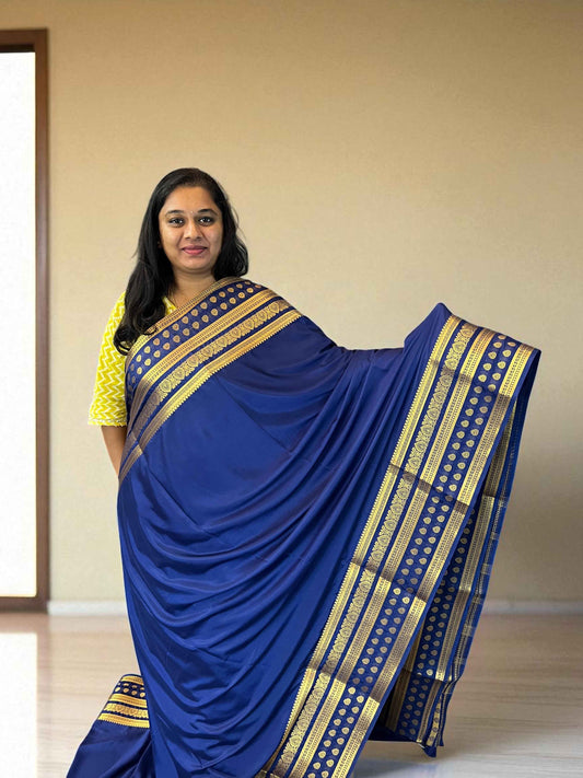 Semi Crepe Navy Blue Sari with Butta Border - Bentex Design - Craft Of Aele
