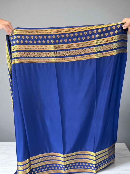 Semi Crepe Navy Blue Sari with Butta Border - Bentex Design - Craft Of Aele