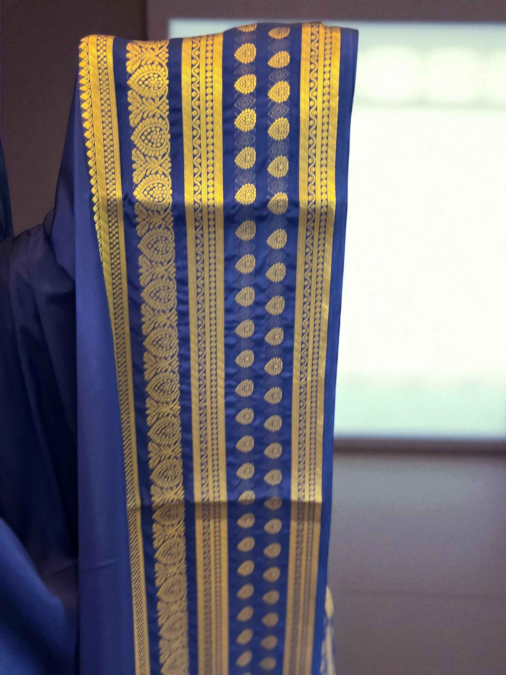 Semi Crepe Navy Blue Sari with Butta Border - Bentex Design - Craft Of Aele