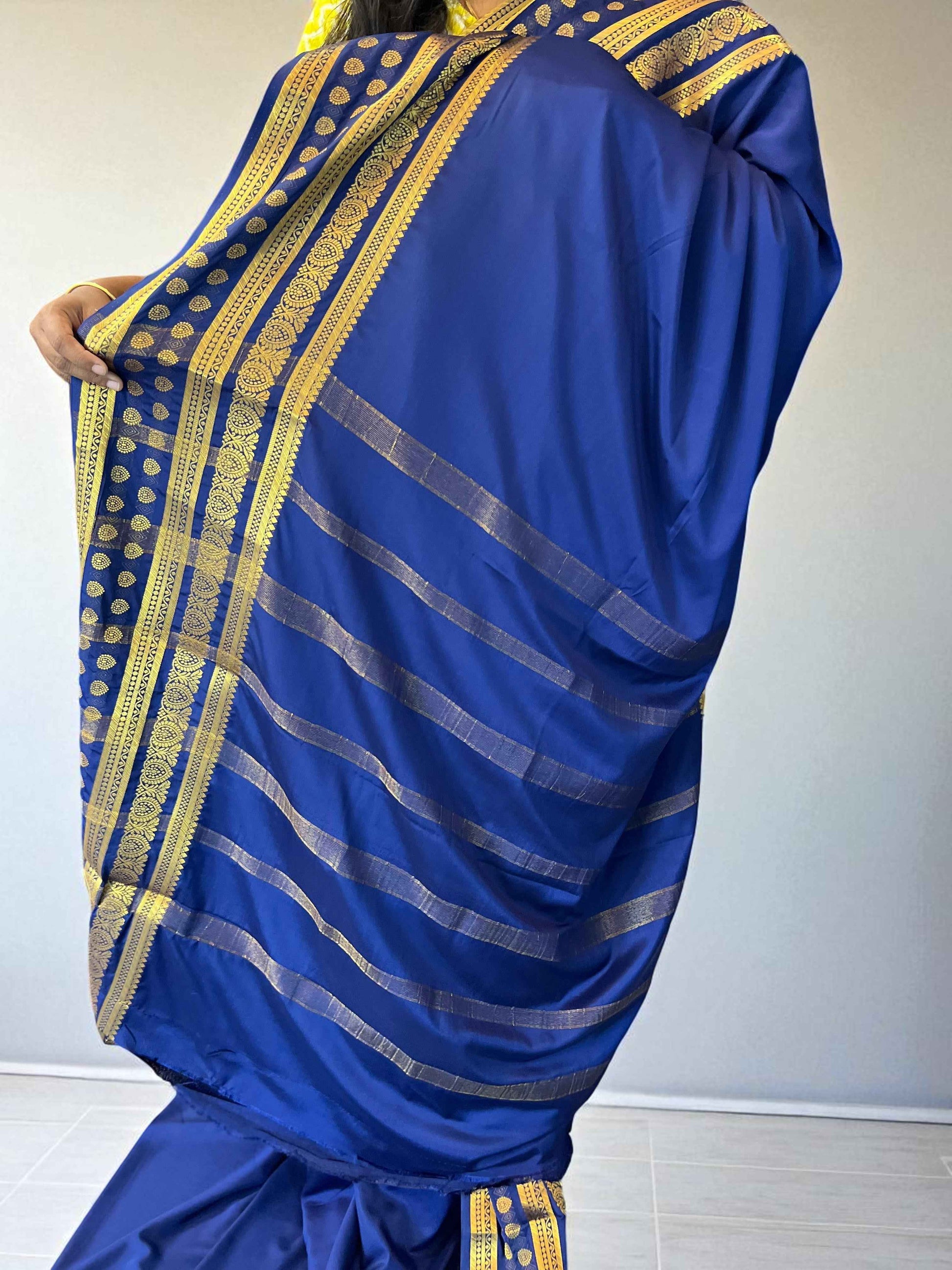 Semi Crepe Navy Blue Sari with Butta Border - Bentex Design - Craft Of Aele