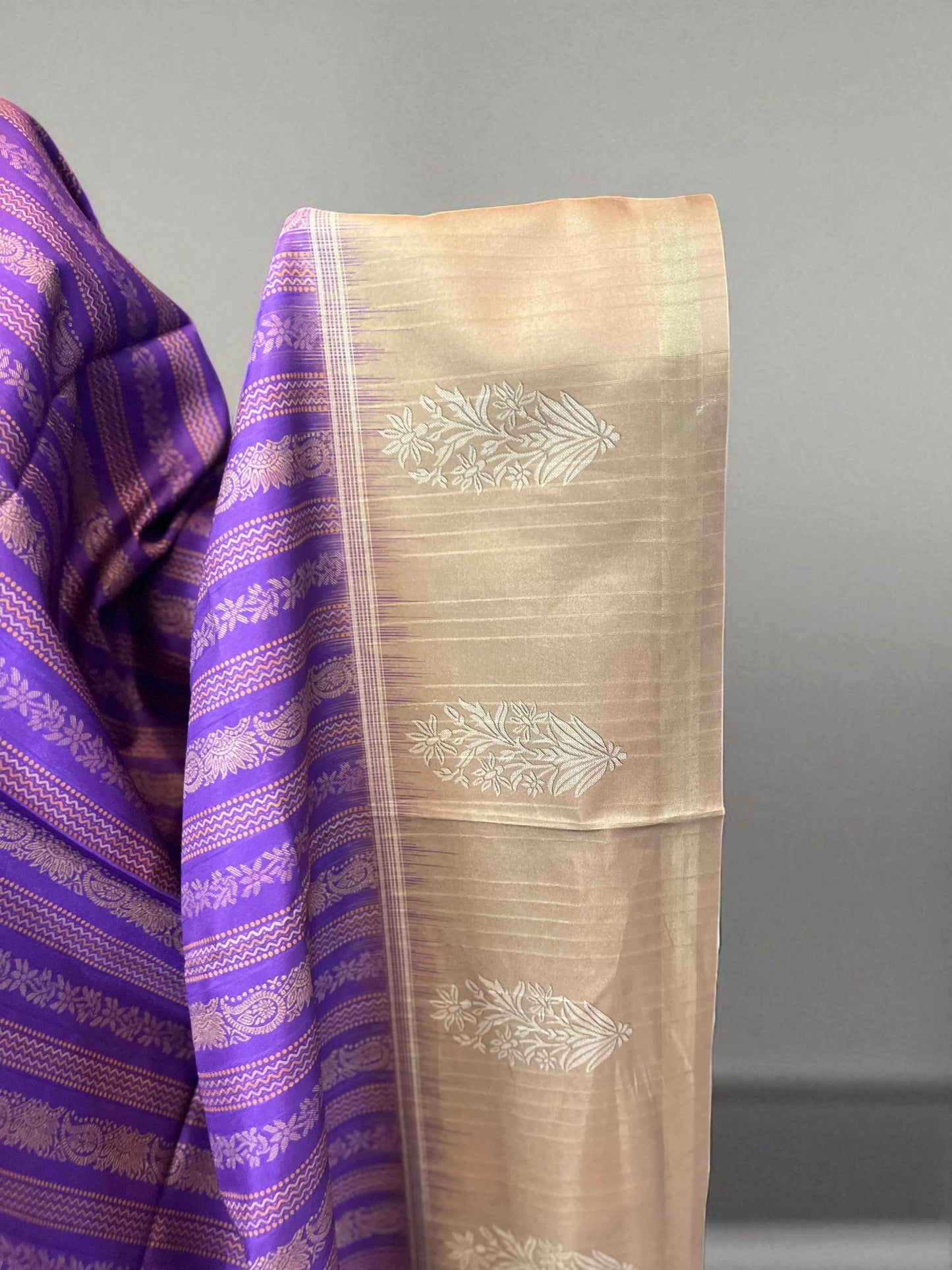 Soft Silk Saree Purple with Beige Elegant Design - Craft Of Aele