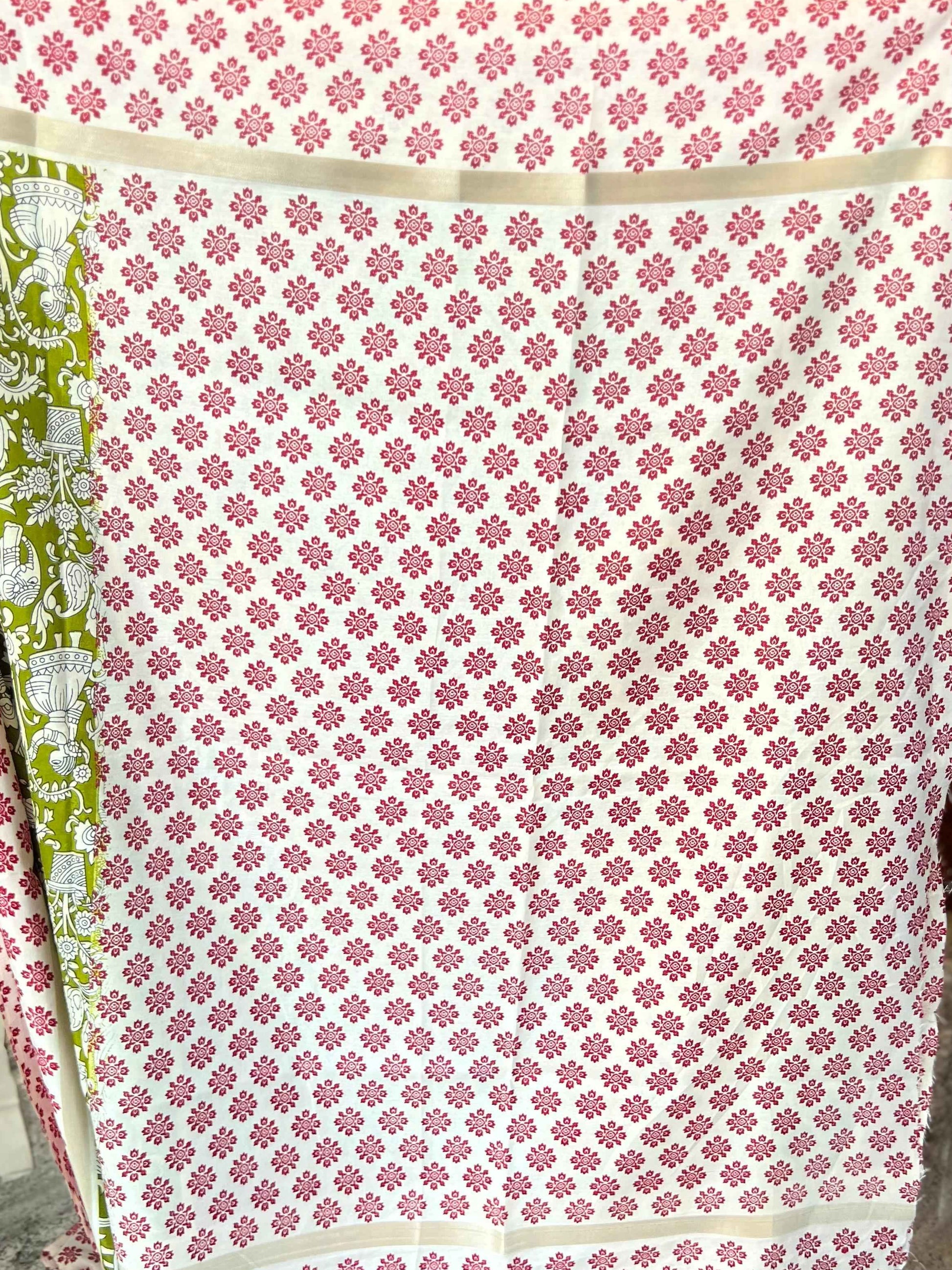 Printed Mul Cotton Saree in Green and Red for Elegant Occasions - Craft Of Aele