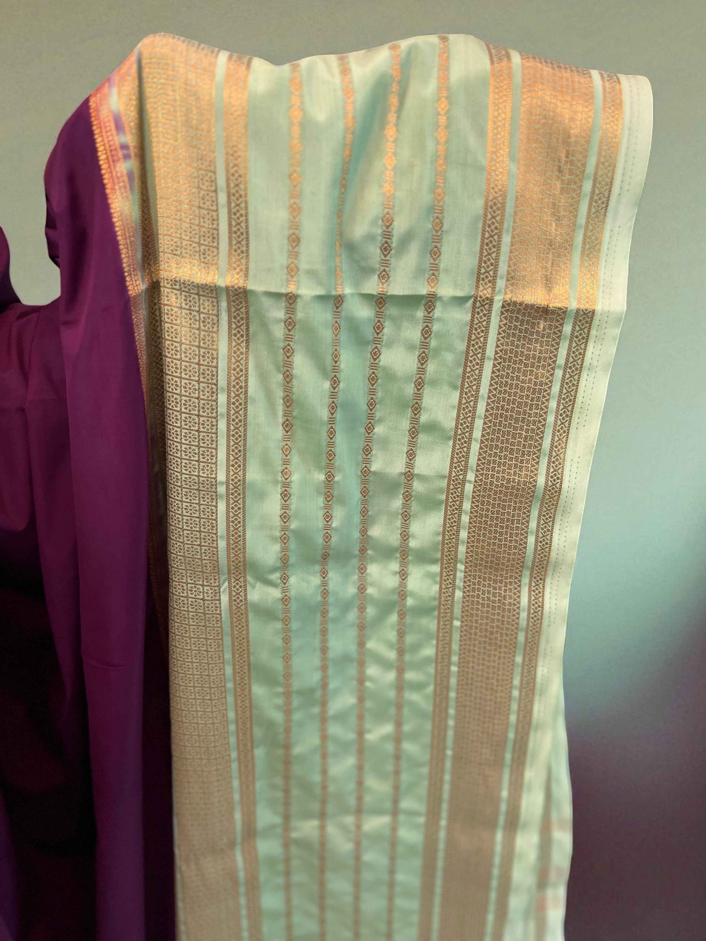 Semi Crepe 2D Wine Fabric with Parrot Green Accents - Craft Of Aele