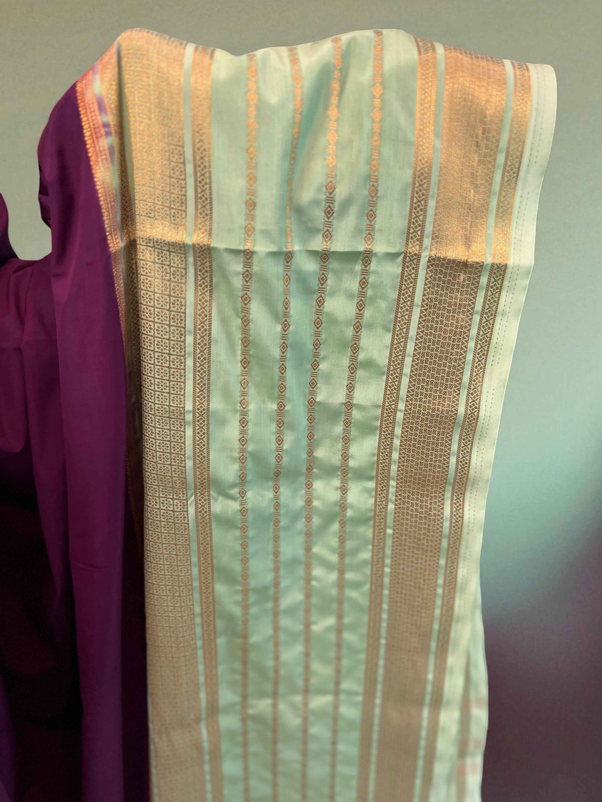 Semi Crepe 2D Wine Fabric with Parrot Green Accents - Craft Of Aele