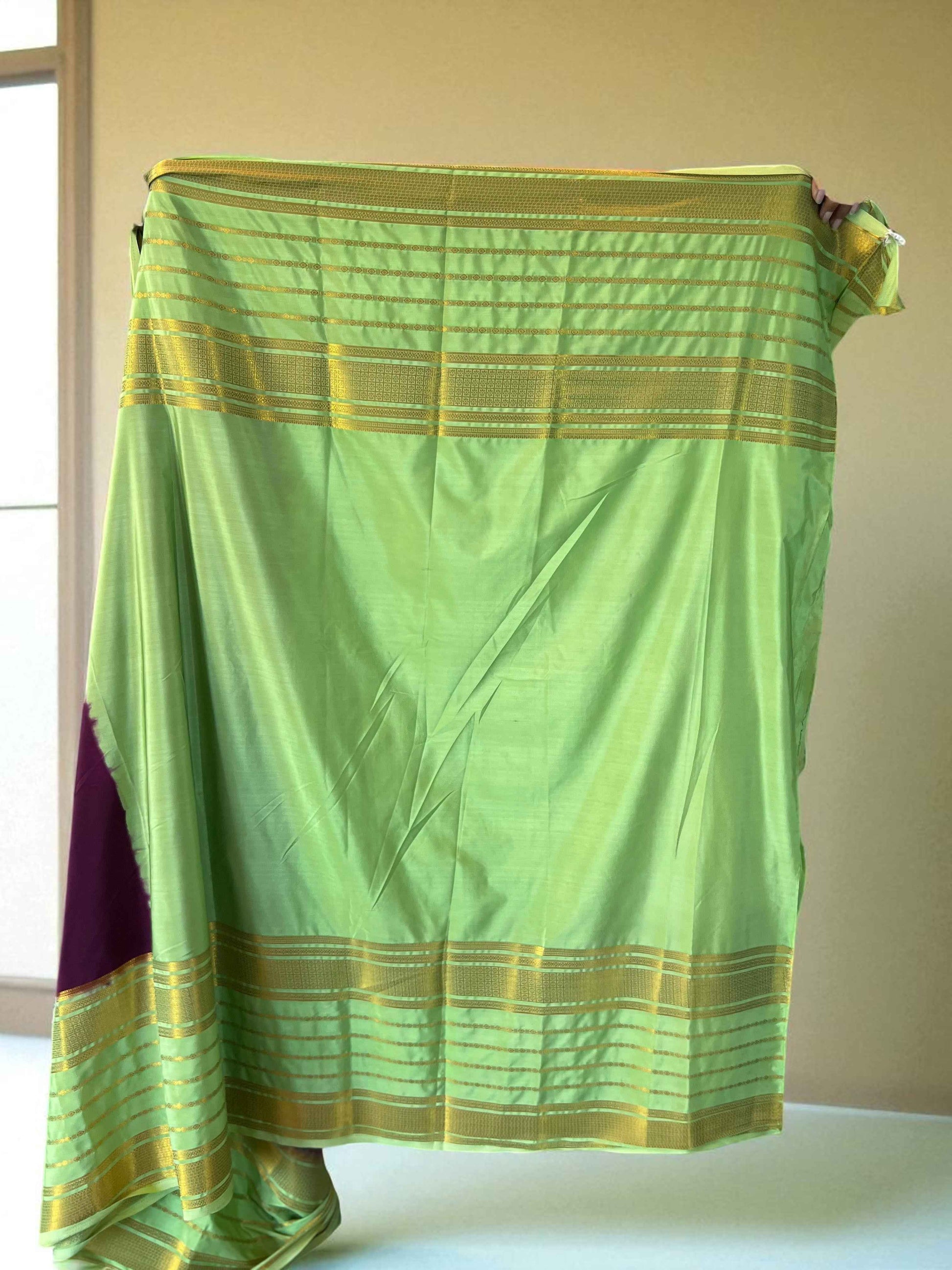 Semi Crepe 2D Wine Fabric with Parrot Green Accents - Craft Of Aele