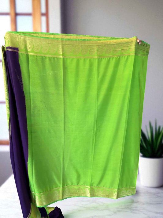 Semi Crepe Mango Border Fabric - Parrot Green with Navy Blue - Craft Of Aele