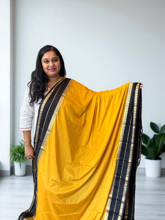 Mysore Semi Crepe Mango Bentex - Mustard with Black Elegance - Craft Of Aele