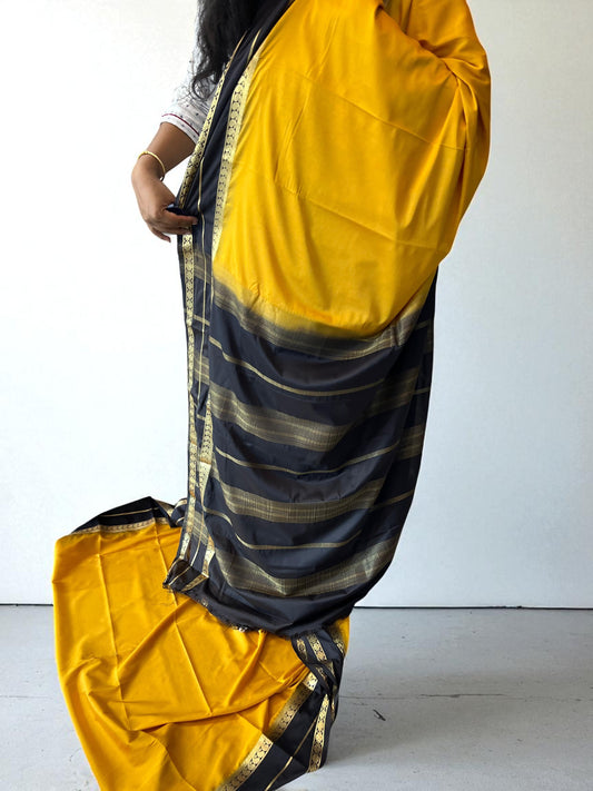 Mysore Semi Crepe Mango Bentex - Mustard with Black Elegance - Craft Of Aele