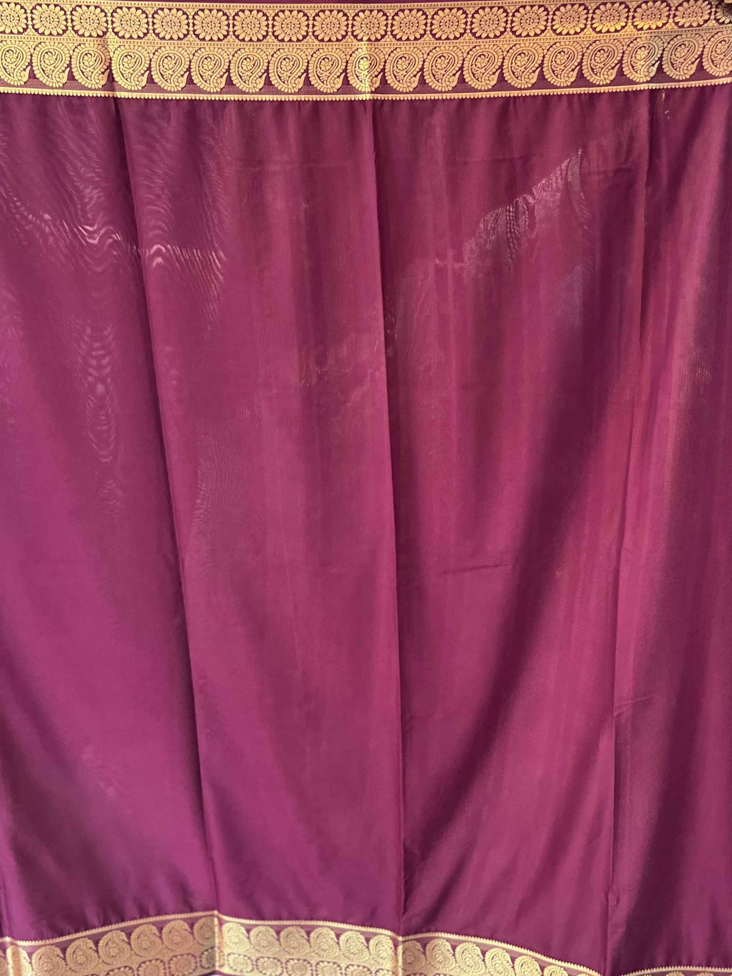 Mysore Semi Crepe Saree Wine Color with Mango Border - Craft Of Aele
