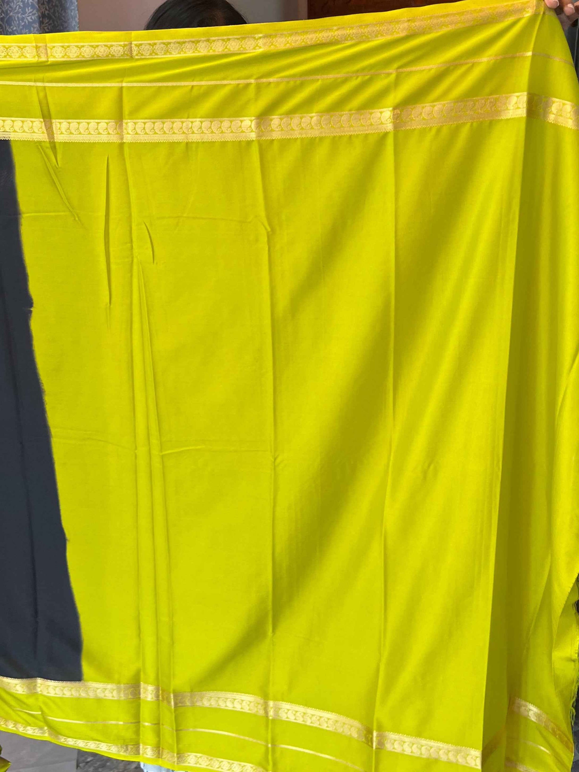 Mysore Semi Crepe Black Mango Bentex - Small Mango Design with Neon Green Accents - Craft Of Aele