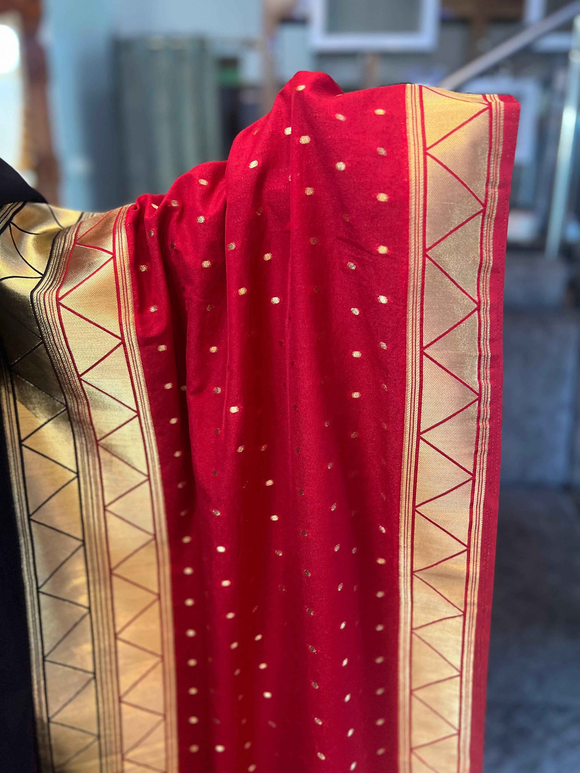 Premium Soft Banarasi Crepe Half and Half Saree in Black and Red - Craft Of Aele