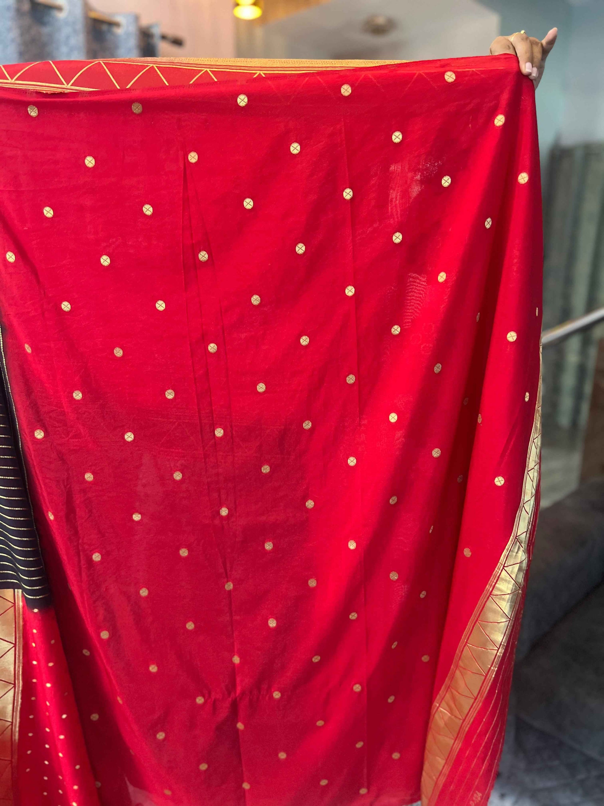 Premium Soft Banarasi Crepe Half and Half Saree in Black and Red - Craft Of Aele