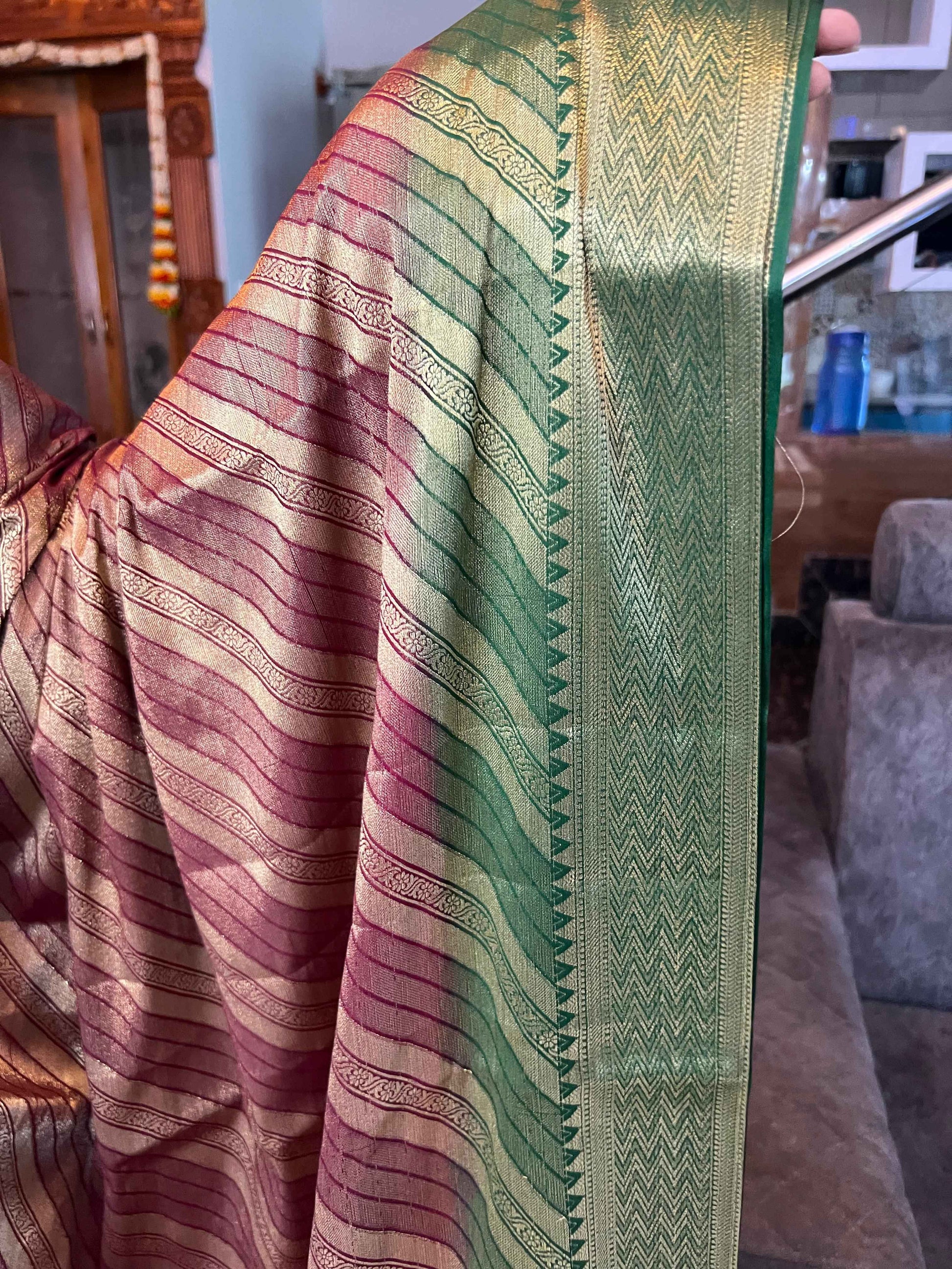 Mysore Semi Crepe - Simmer fabric Wine with Green - Craft Of Aele