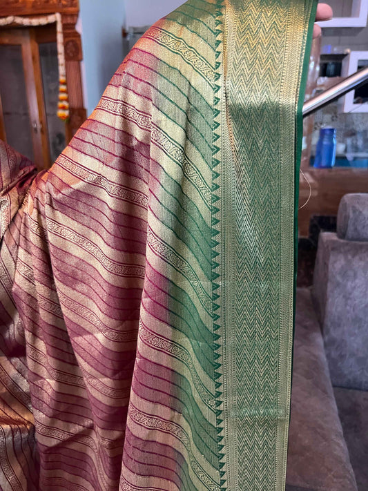 Mysore Semi Crepe - Simmer fabric Wine with Green - Craft Of Aele
