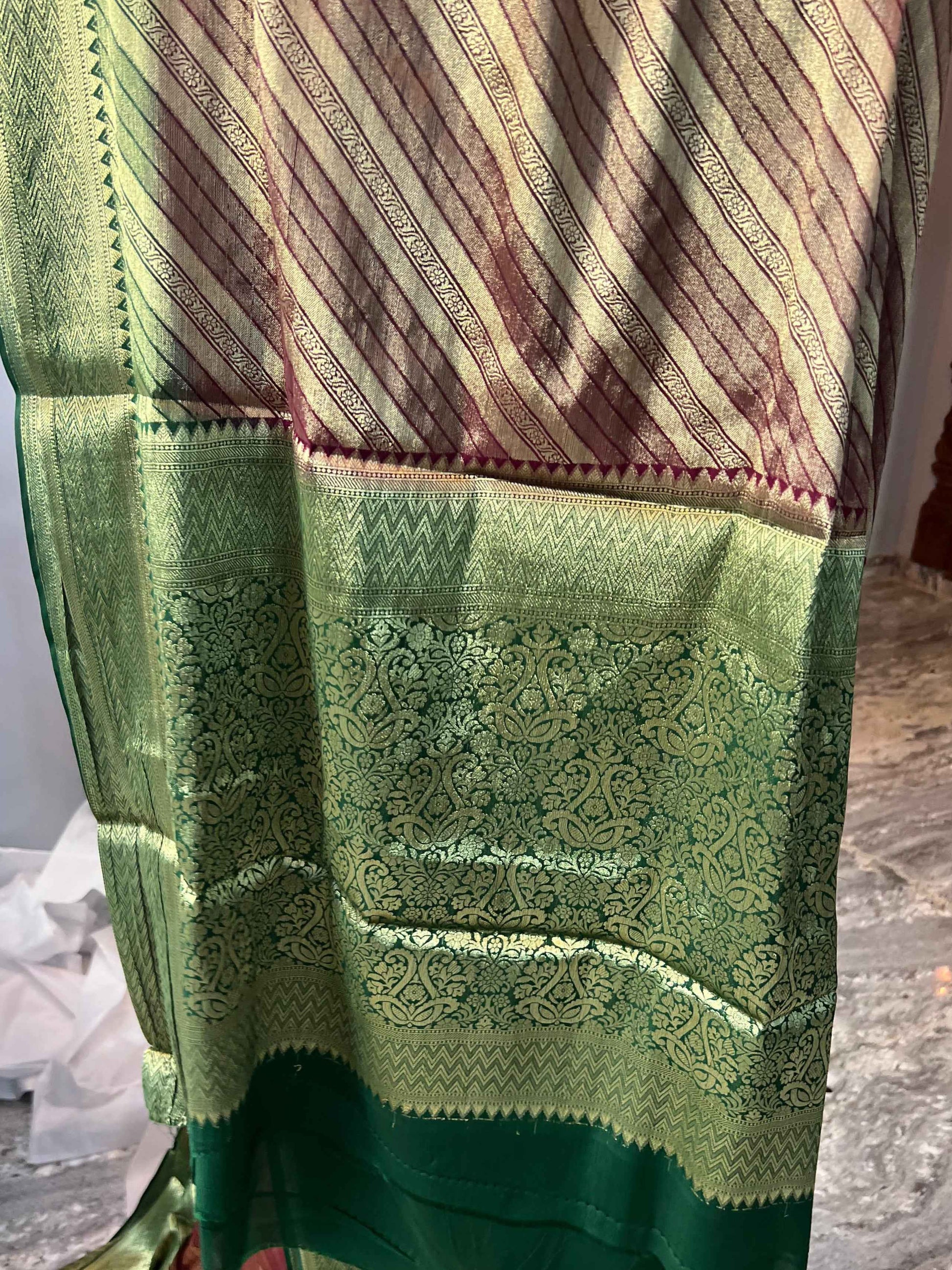 Mysore Semi Crepe - Simmer fabric Wine with Green - Craft Of Aele