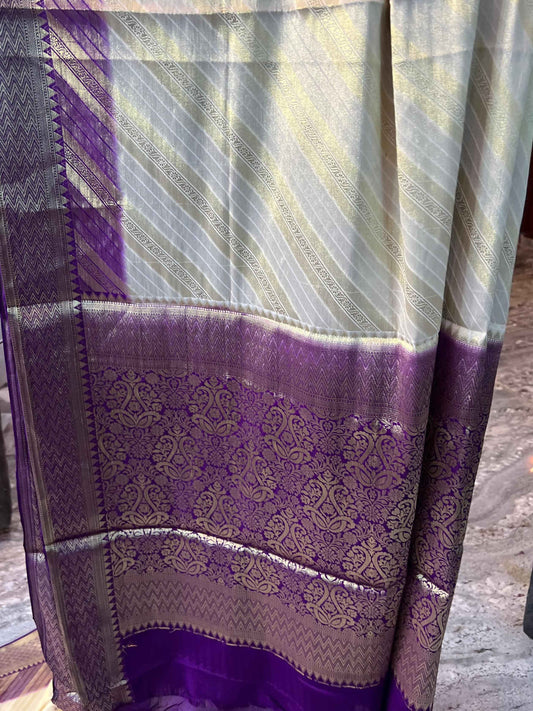 Mysore Semi Crepe - Simmer fabric half white with purple - Craft Of Aele