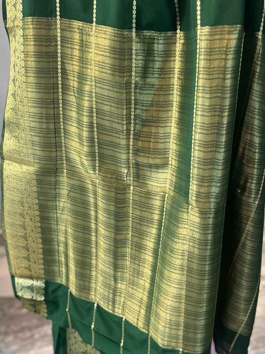 Mysore Semi Crepe Bottle Green Saree - Elegant Striped Design (Copy)