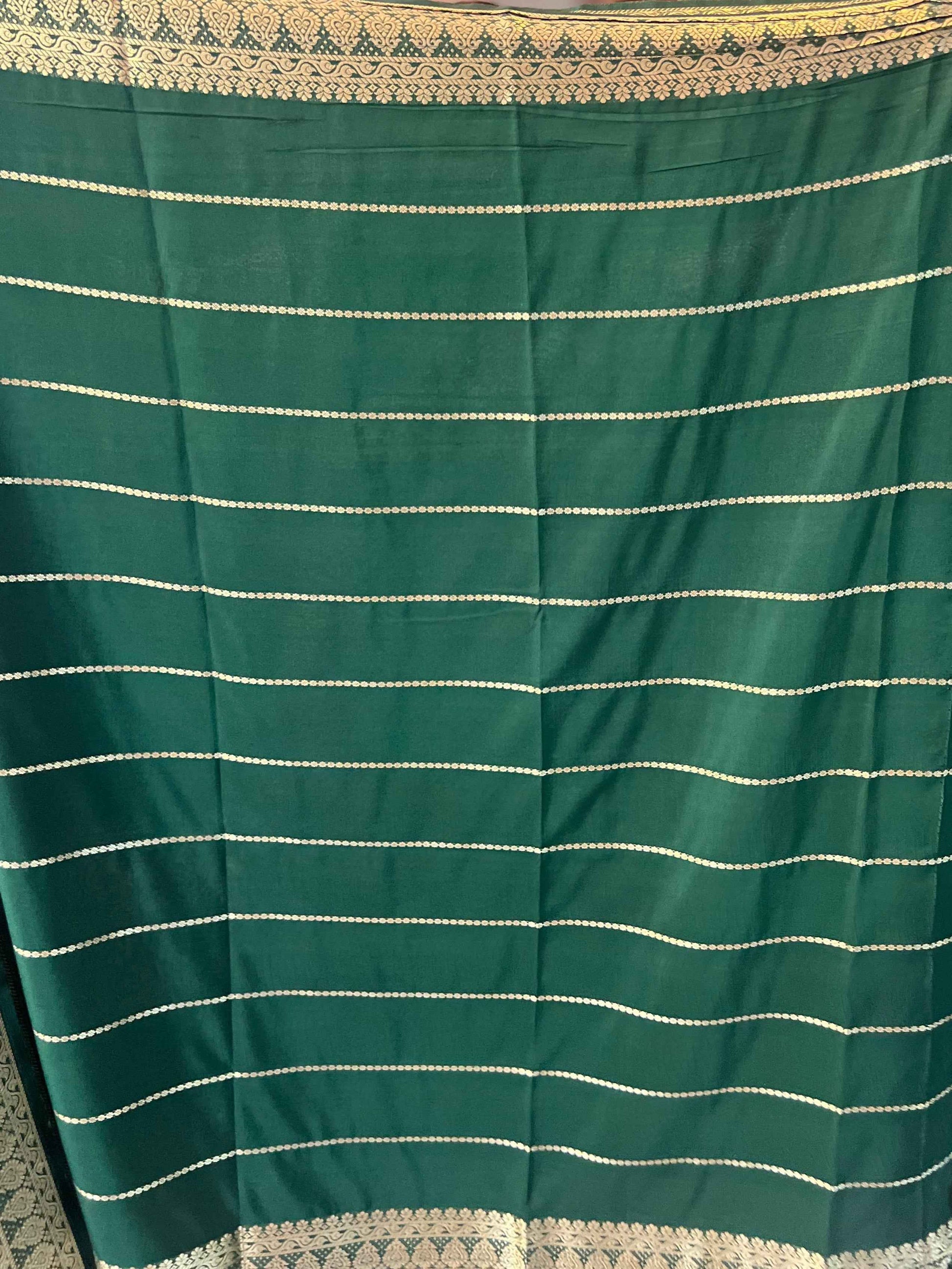 Mysore Semi Crepe Bottle Green Saree - Elegant Striped Design (Copy)