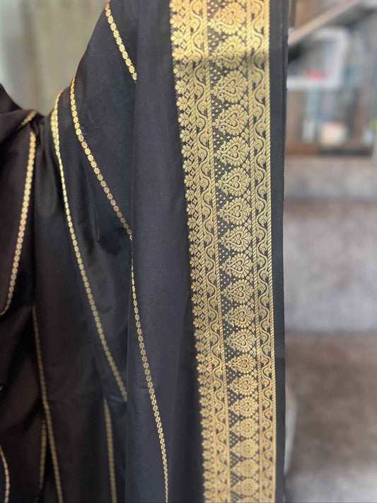 Mysore Semi Crepe - Striped Black Saree - Craft Of Aele
