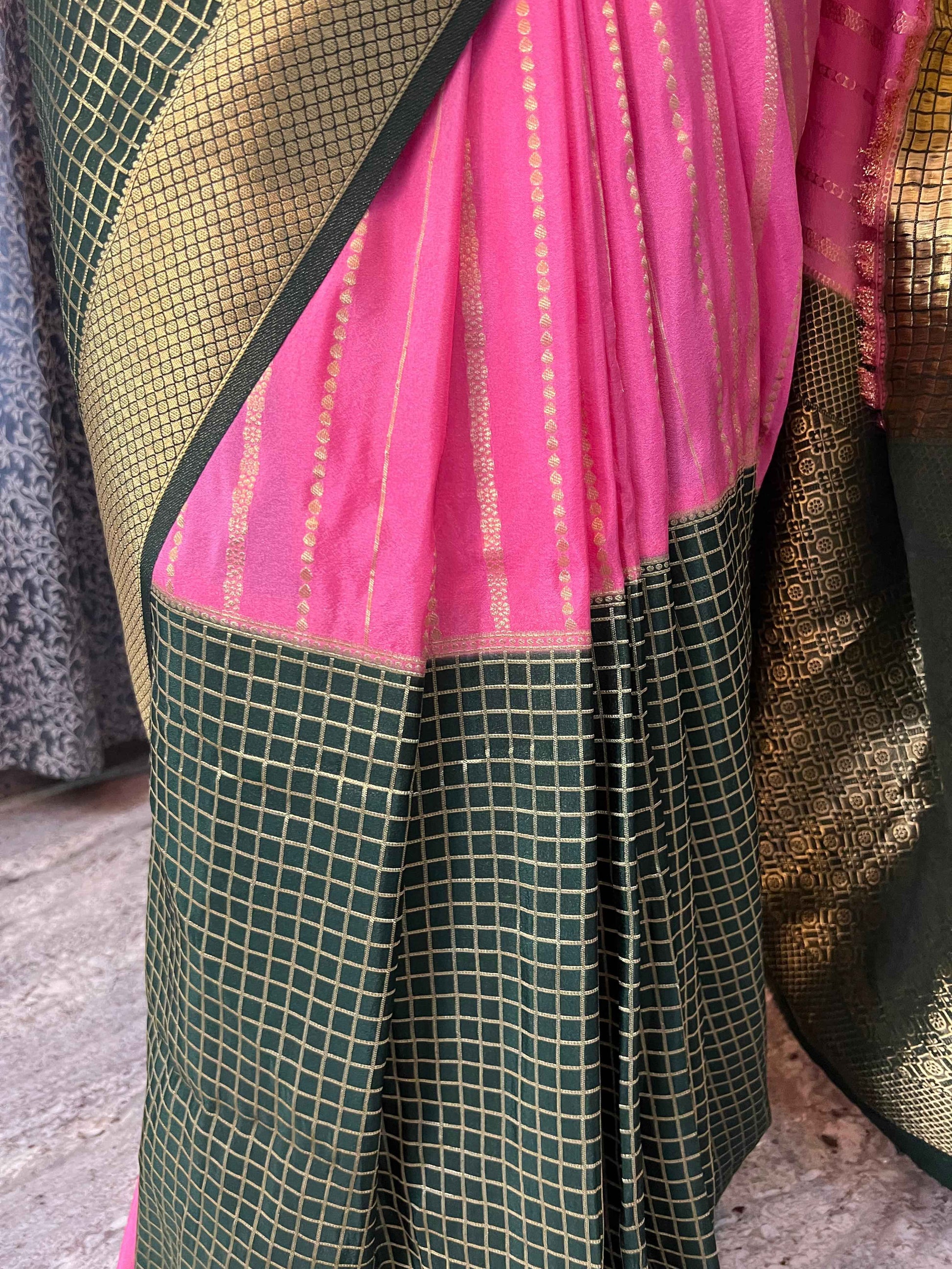 Mysore Semi Crepe Half and Half - Candy Pink with Green (Copy)