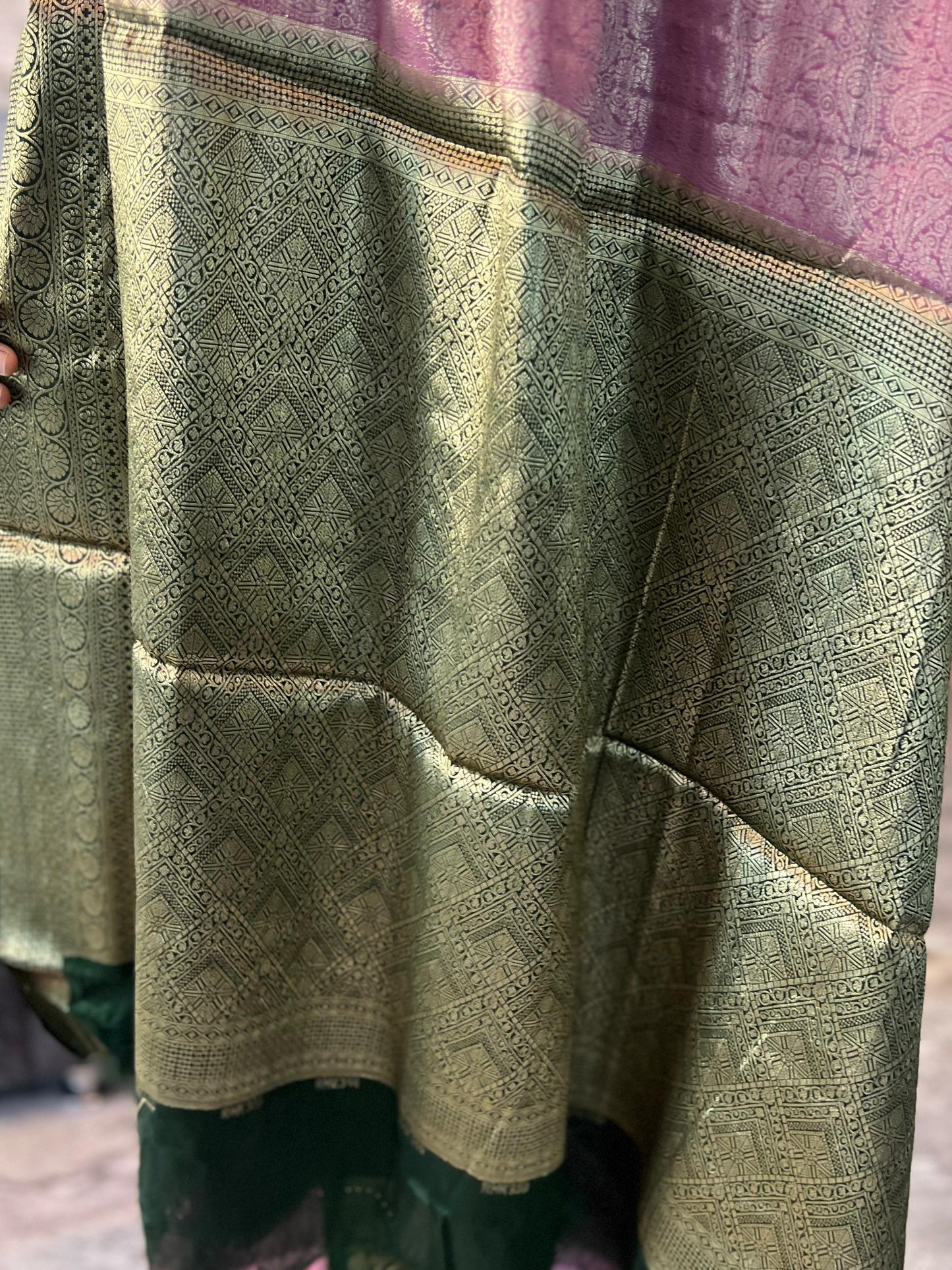 Mysore Semi Crepe Brocade - Lavender with Bottle Green