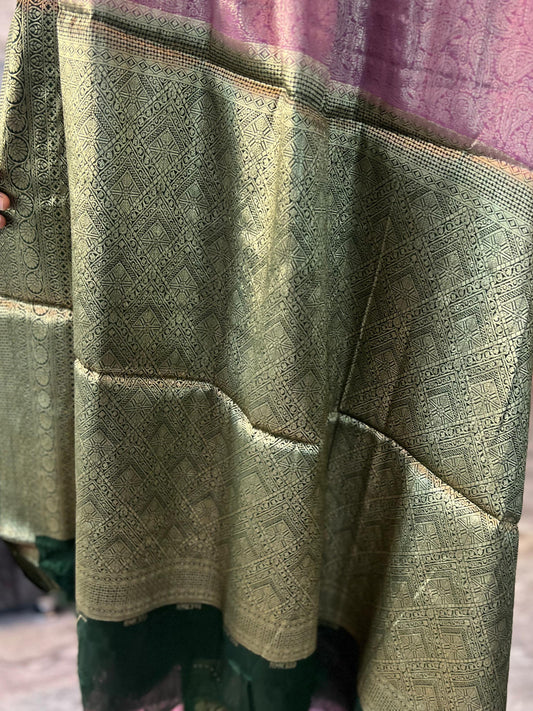 Mysore Semi Crepe Brocade - Lavender with Bottle Green