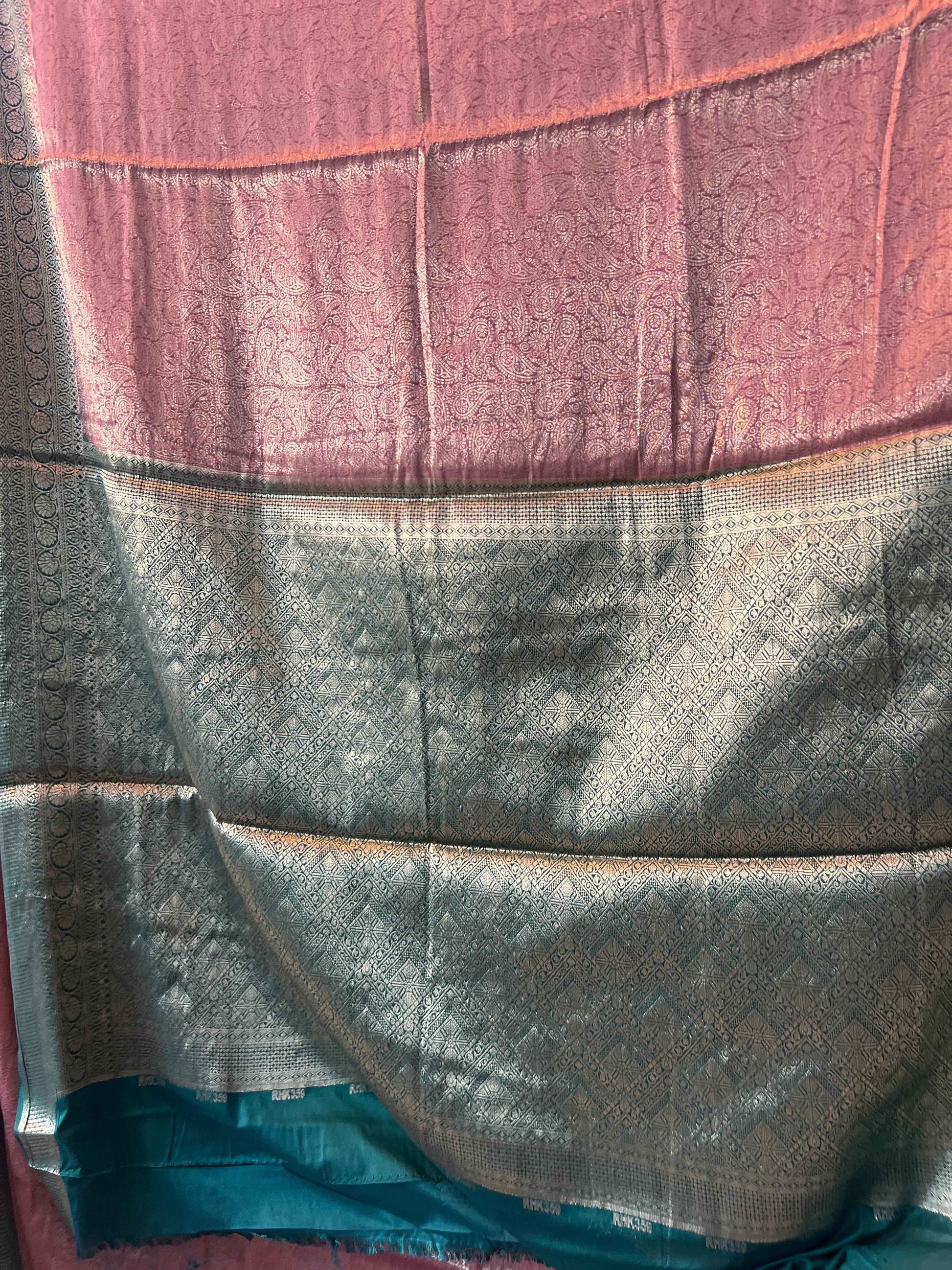 Mysore Semi Crepe Brocade - Lavender with Bottle Green