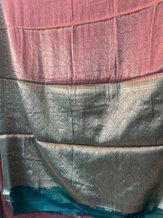 Mysore Semi Crepe Brocade - Lavender with Bottle Green