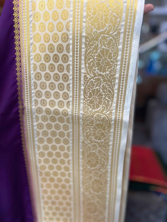 Mysore Semi Crepe Elegant border design - Purple with Half White (Copy)