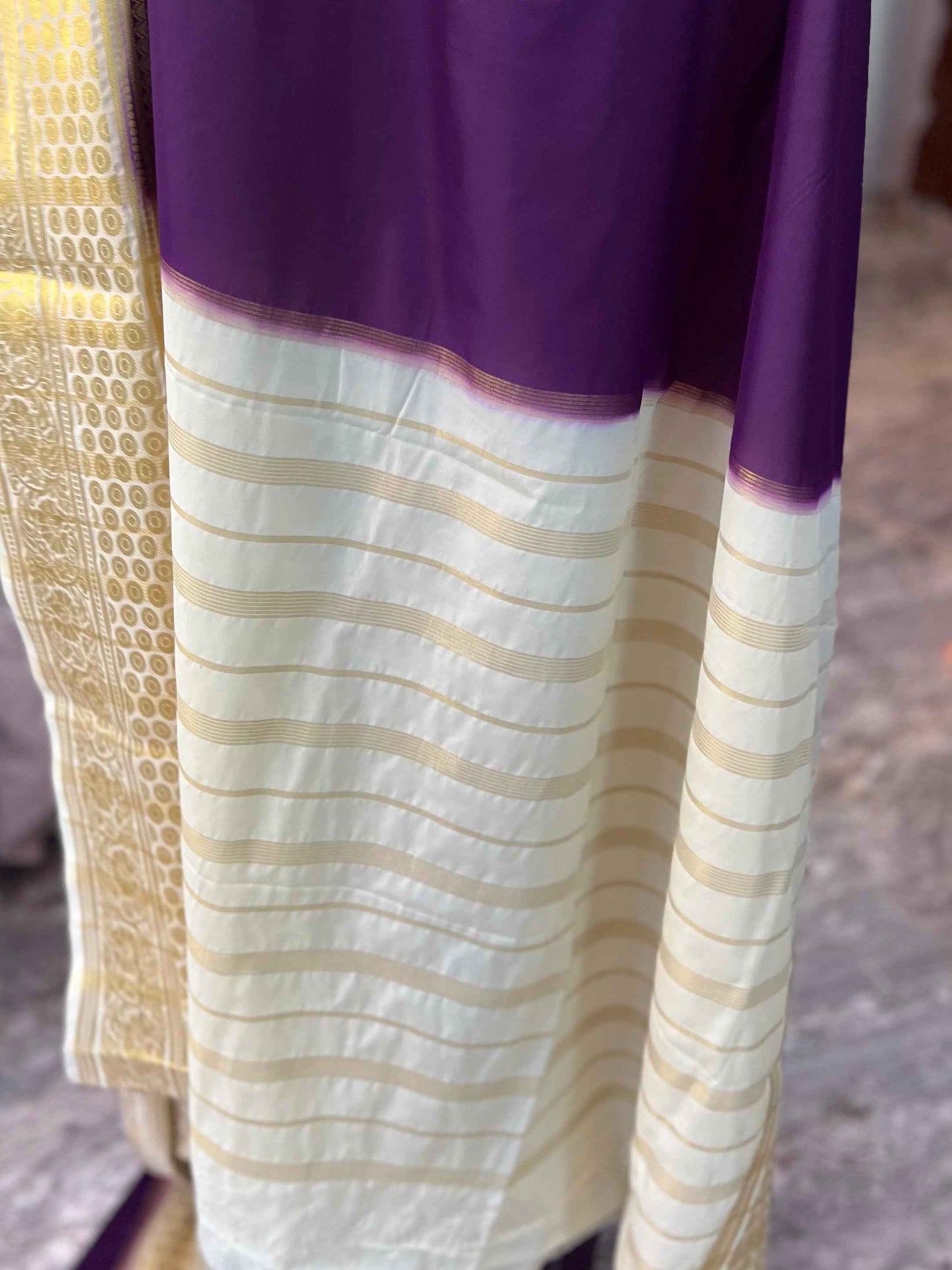Mysore Semi Crepe Elegant border design - Purple with Half White (Copy)