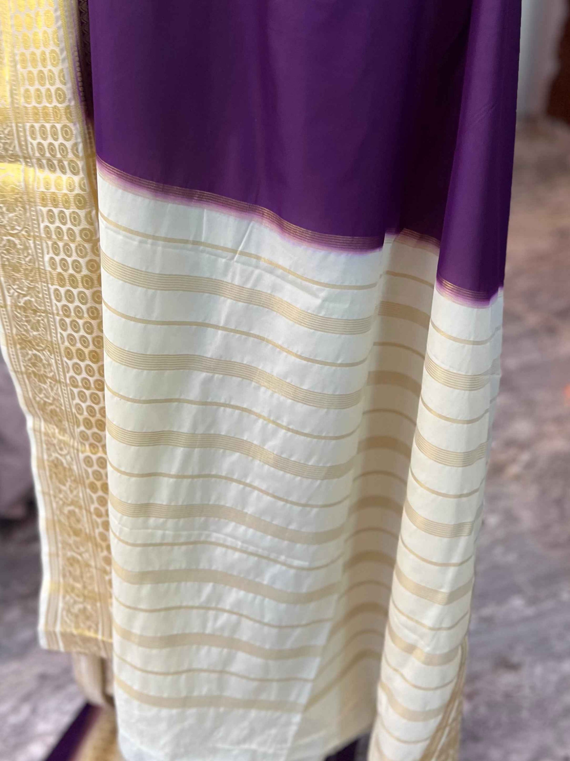 Mysore Semi Crepe Elegant border design - Purple with Half White (Copy)