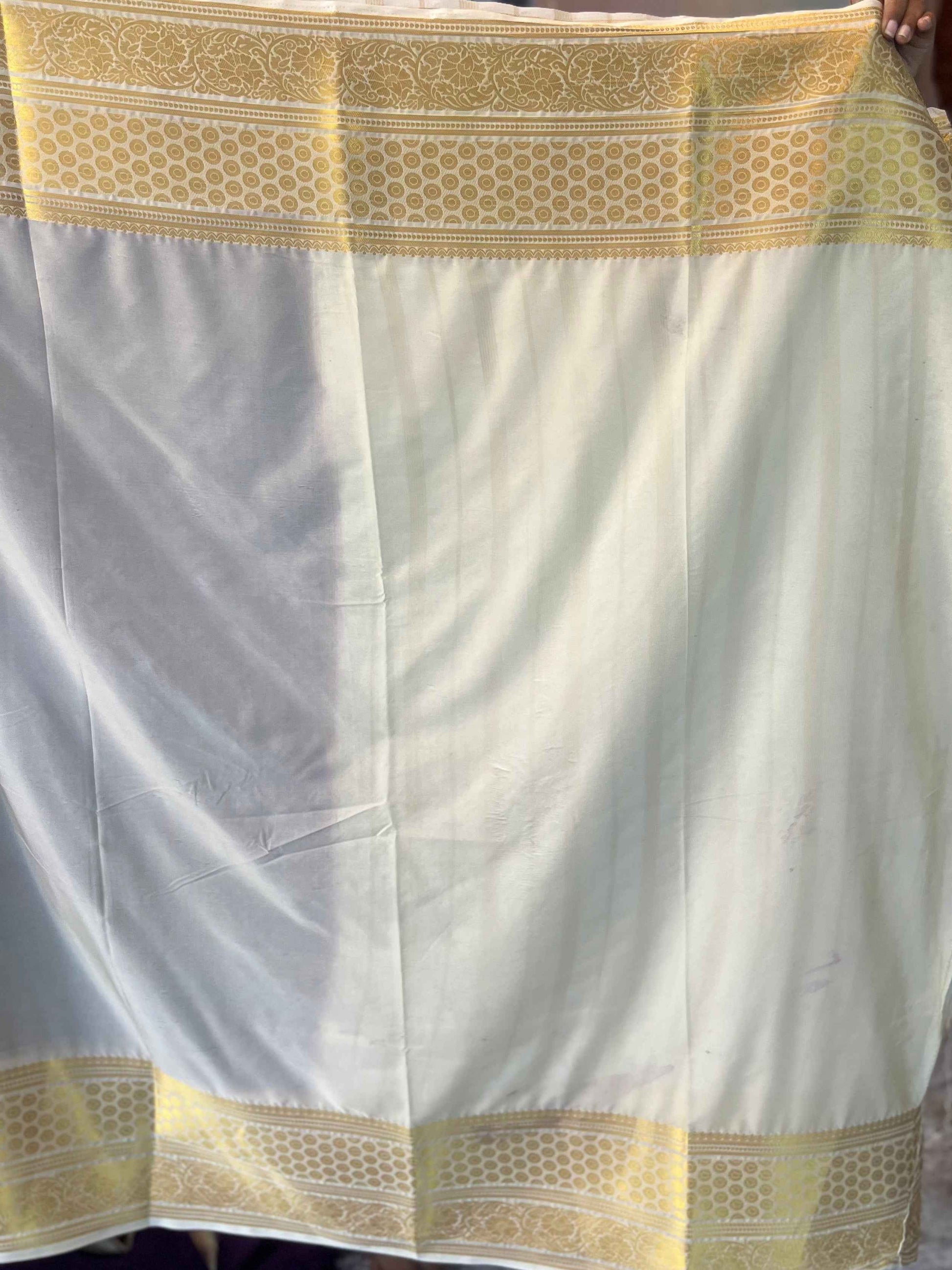 Mysore Semi Crepe Elegant border design - Purple with Half White (Copy)