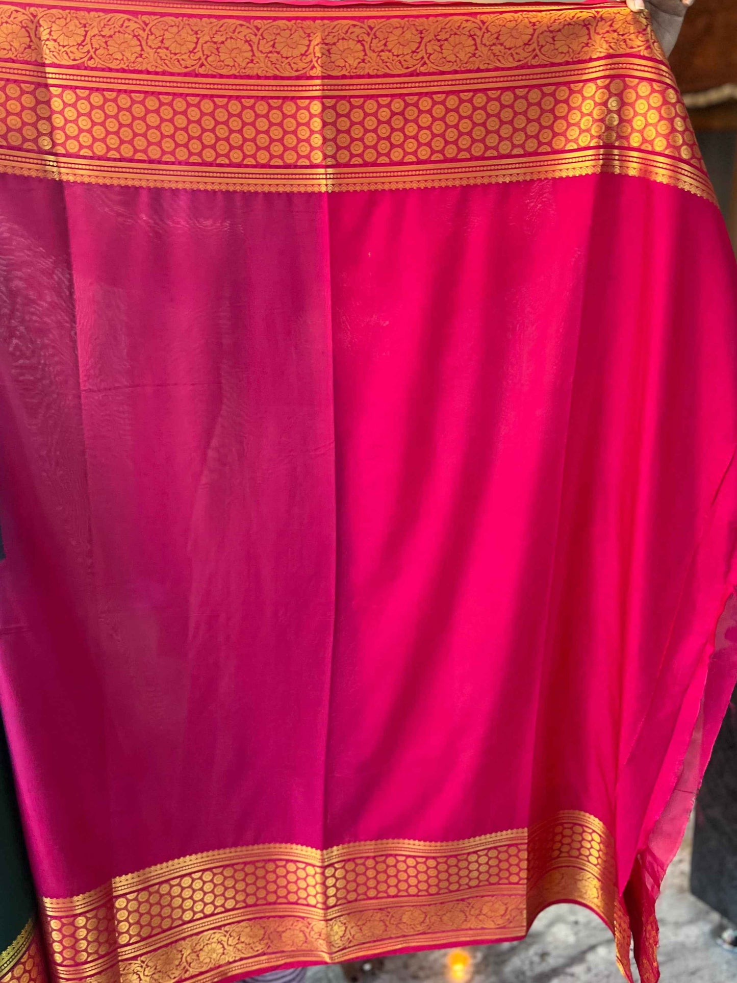 Mysore Semi Crepe Elegant border design - Bottle Green with Red (Copy)