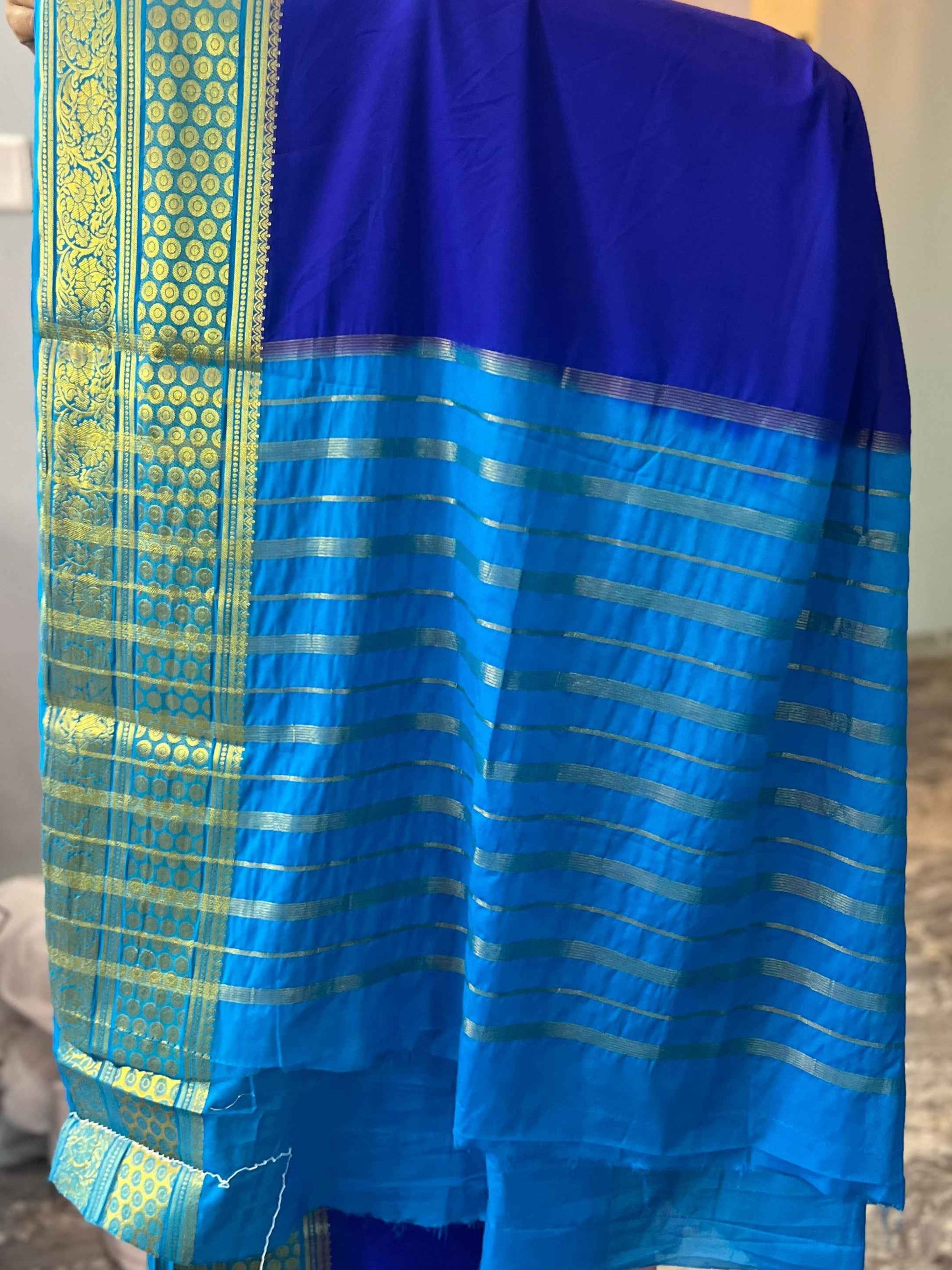Mysore Semi Crepe Elegant border design - Royal Blue with Sky Blue (Copy)