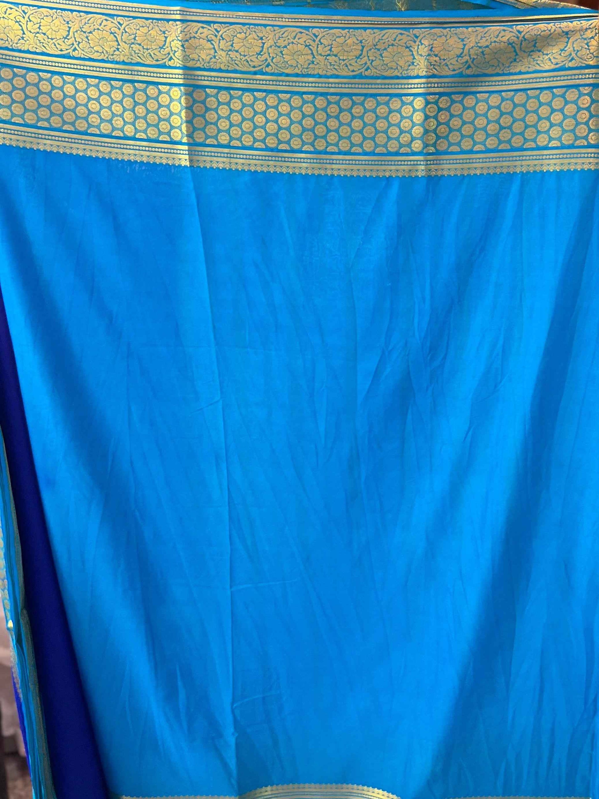 Mysore Semi Crepe Elegant border design - Royal Blue with Sky Blue (Copy)