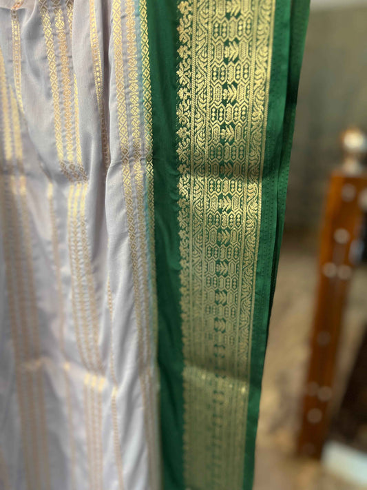 Mysore Semi Crepe 3D Elegant design - Grey with Pink and Green (Copy)