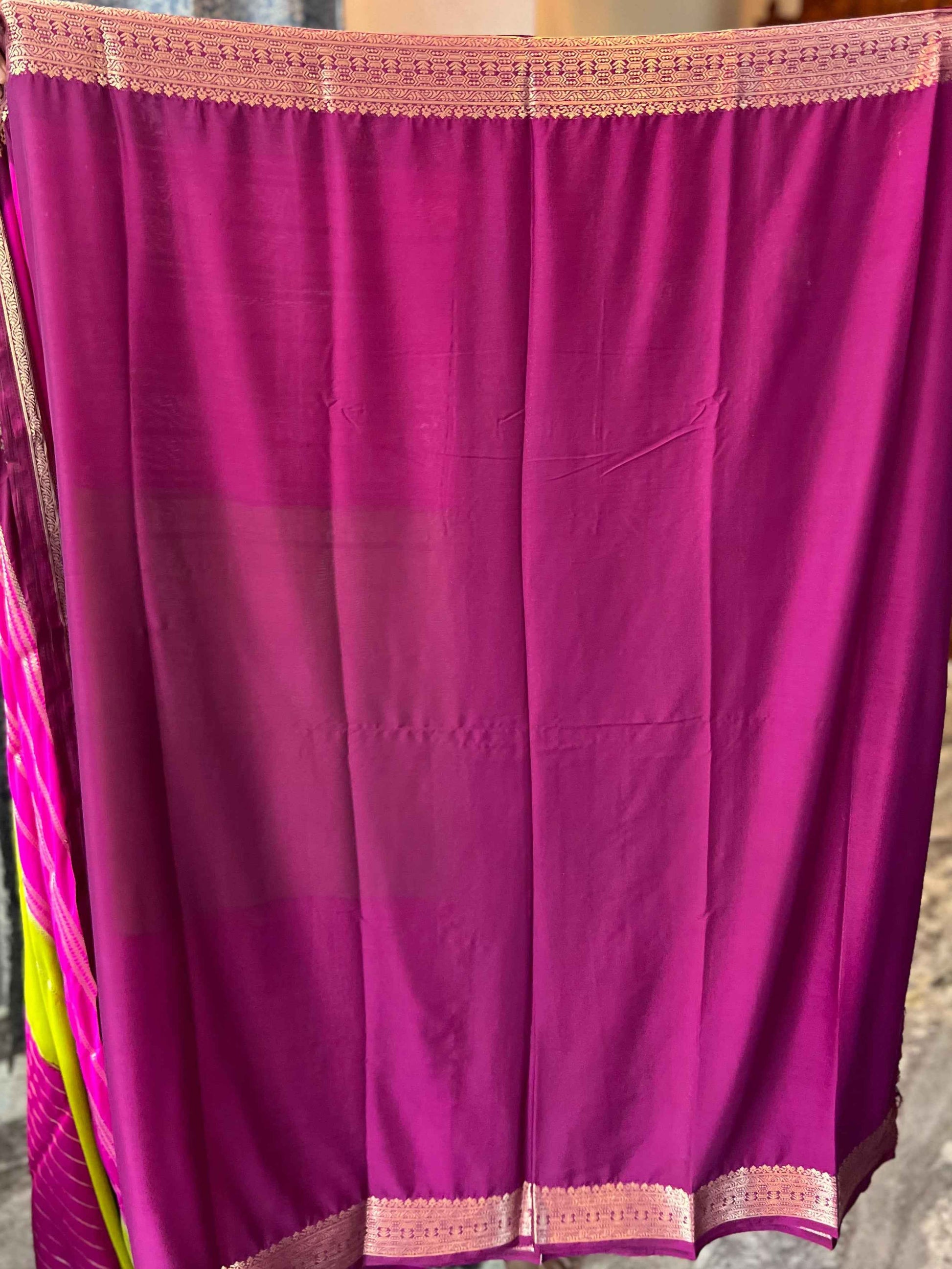 Mysore Semi Crepe 3D Elegant design - Parrot Green with Pink and Maroon (Copy)
