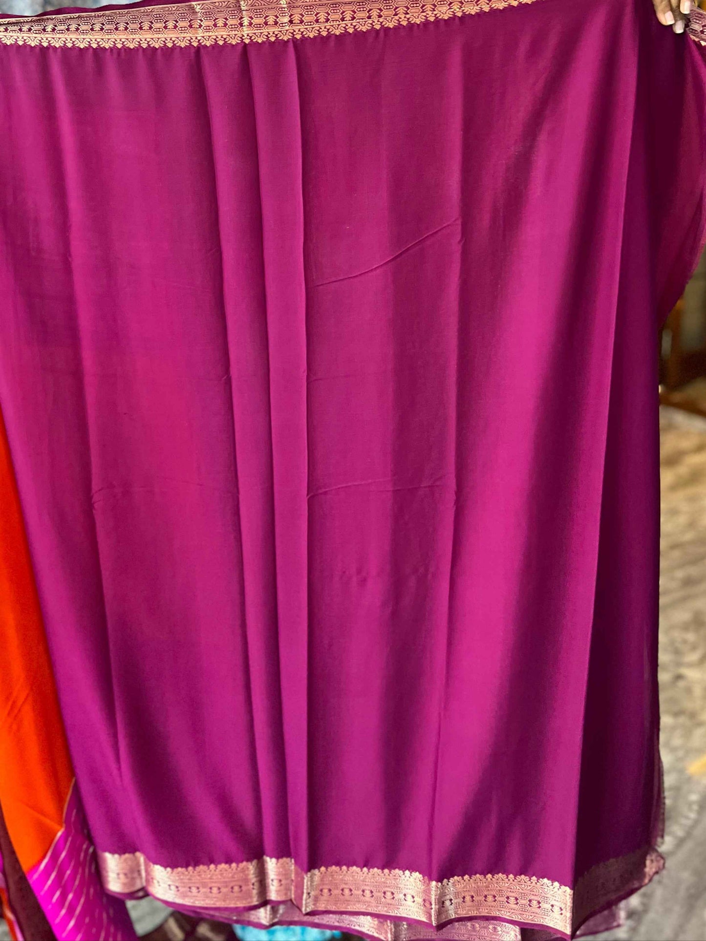Mysore Semi Crepe 3D Elegant design - Orange with Pink and Marron (Copy)