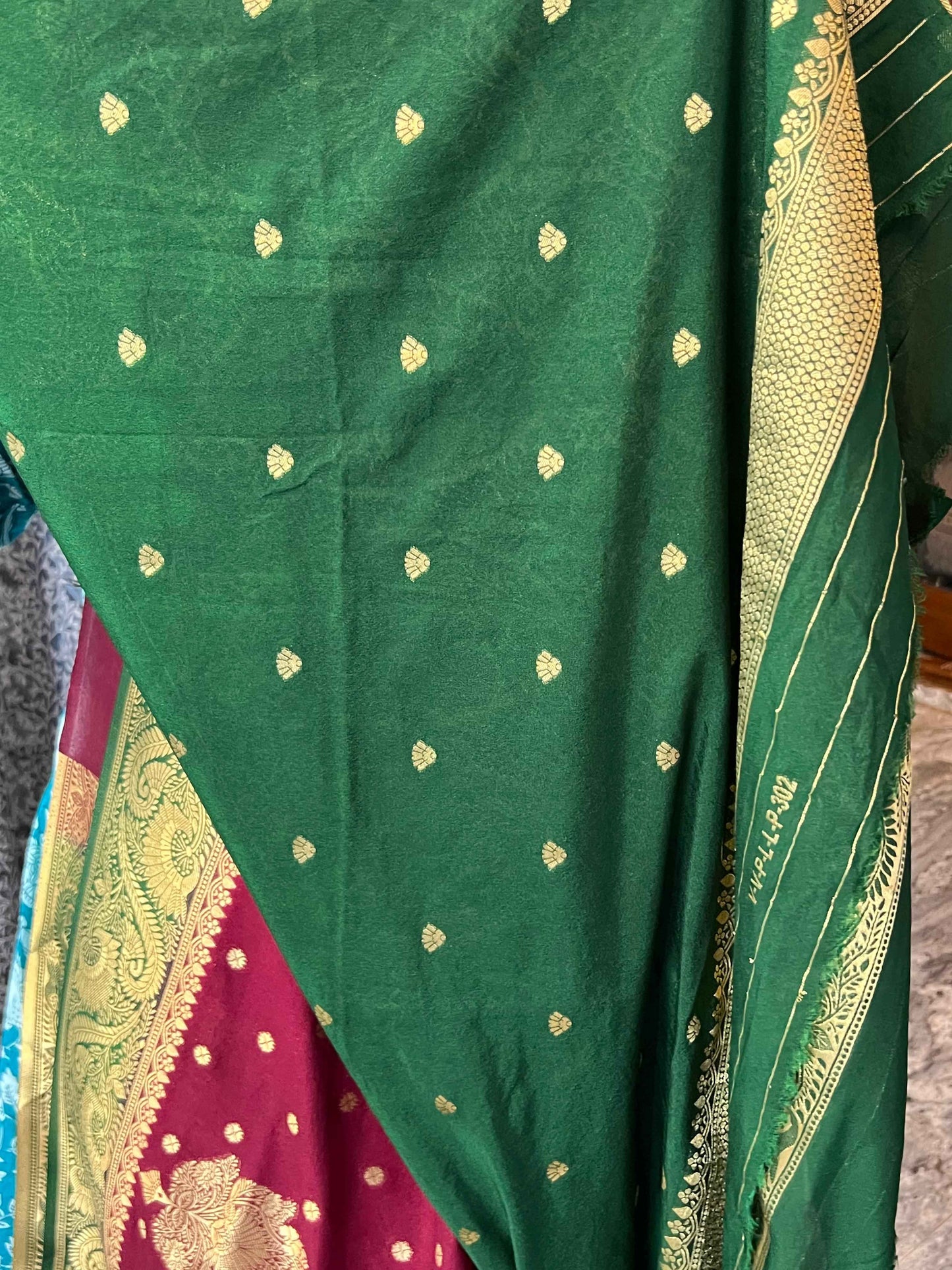 Premium Banarasi Crepe Saree - Wine with Bottle Green (Copy)
