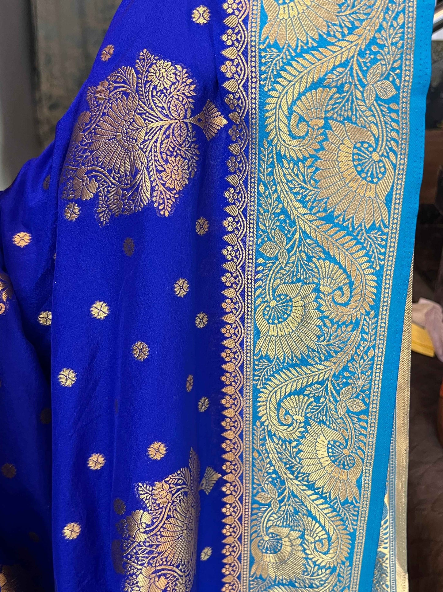 Premium Banarasi Crepe Saree - Wine with Bottle Green
