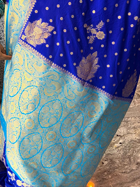 Premium Banarasi Crepe Saree - Wine with Bottle Green
