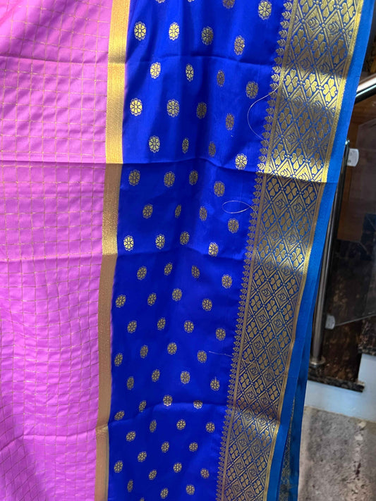 Mysore Semi Crepe 3D Elegant design - Lavender with Blue and Grey (Copy)