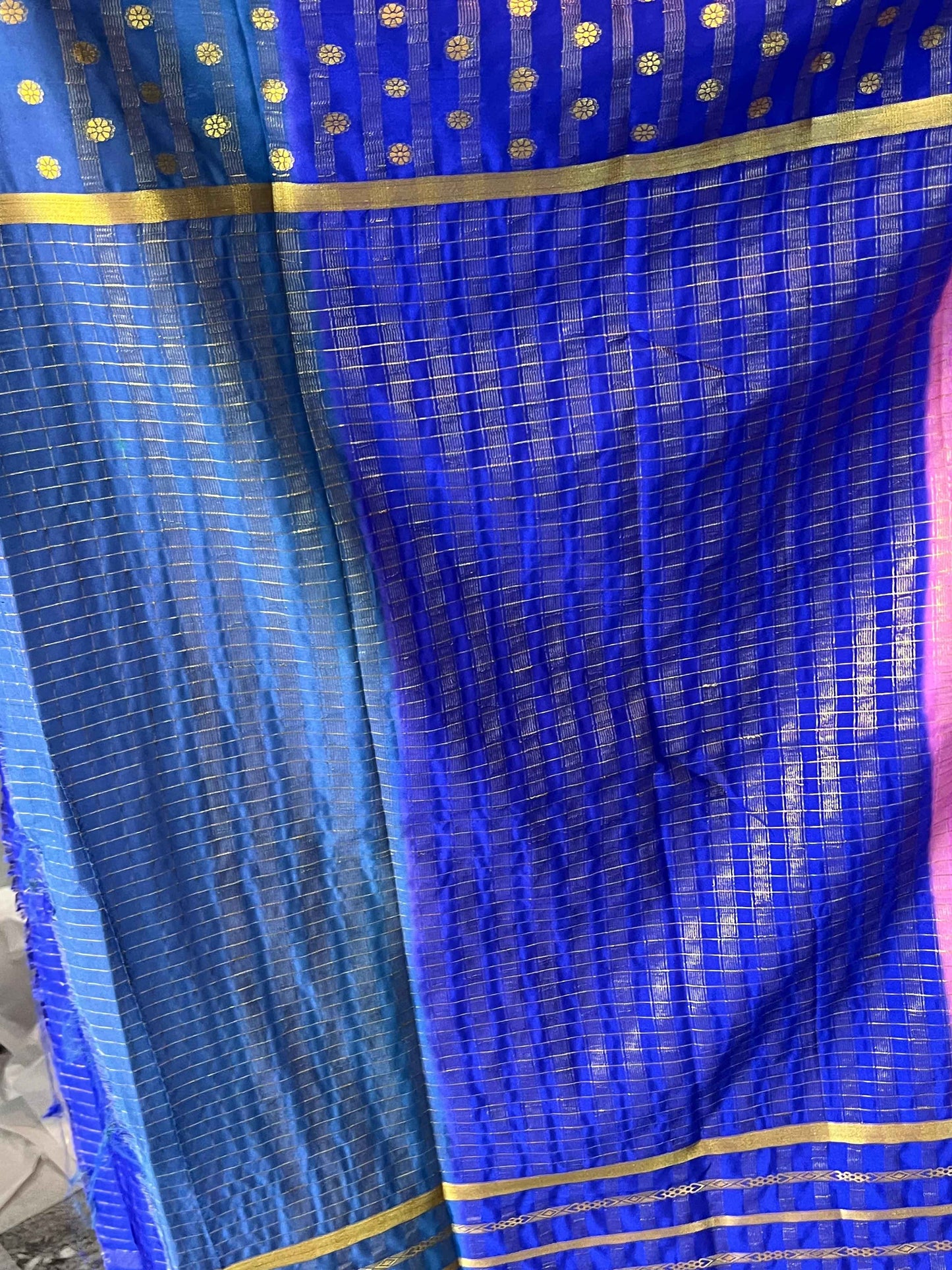 Mysore Semi Crepe 3D Elegant design - Lavender with Blue and Grey (Copy)