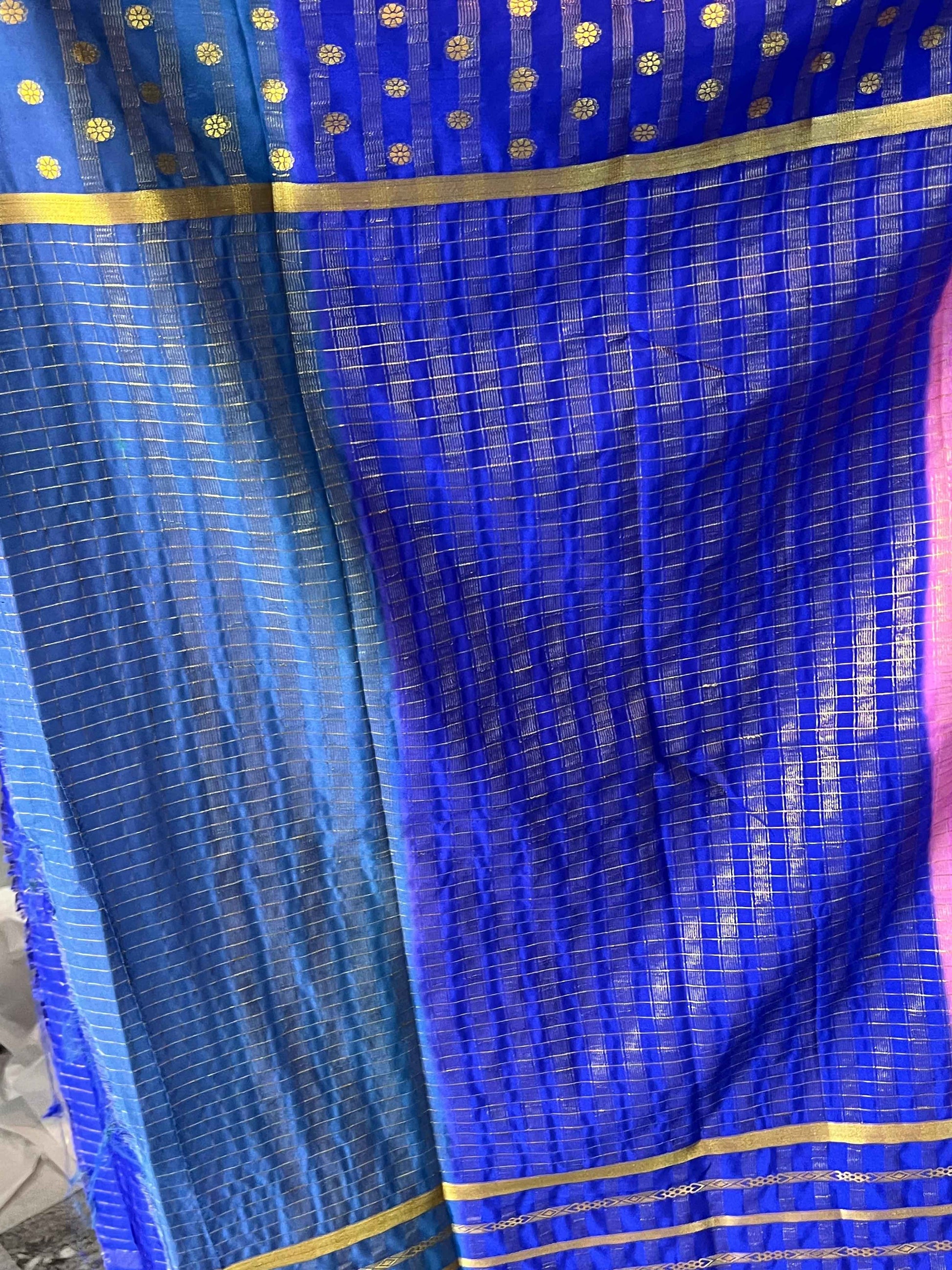 Mysore Semi Crepe 3D Elegant design - Lavender with Blue and Grey (Copy)