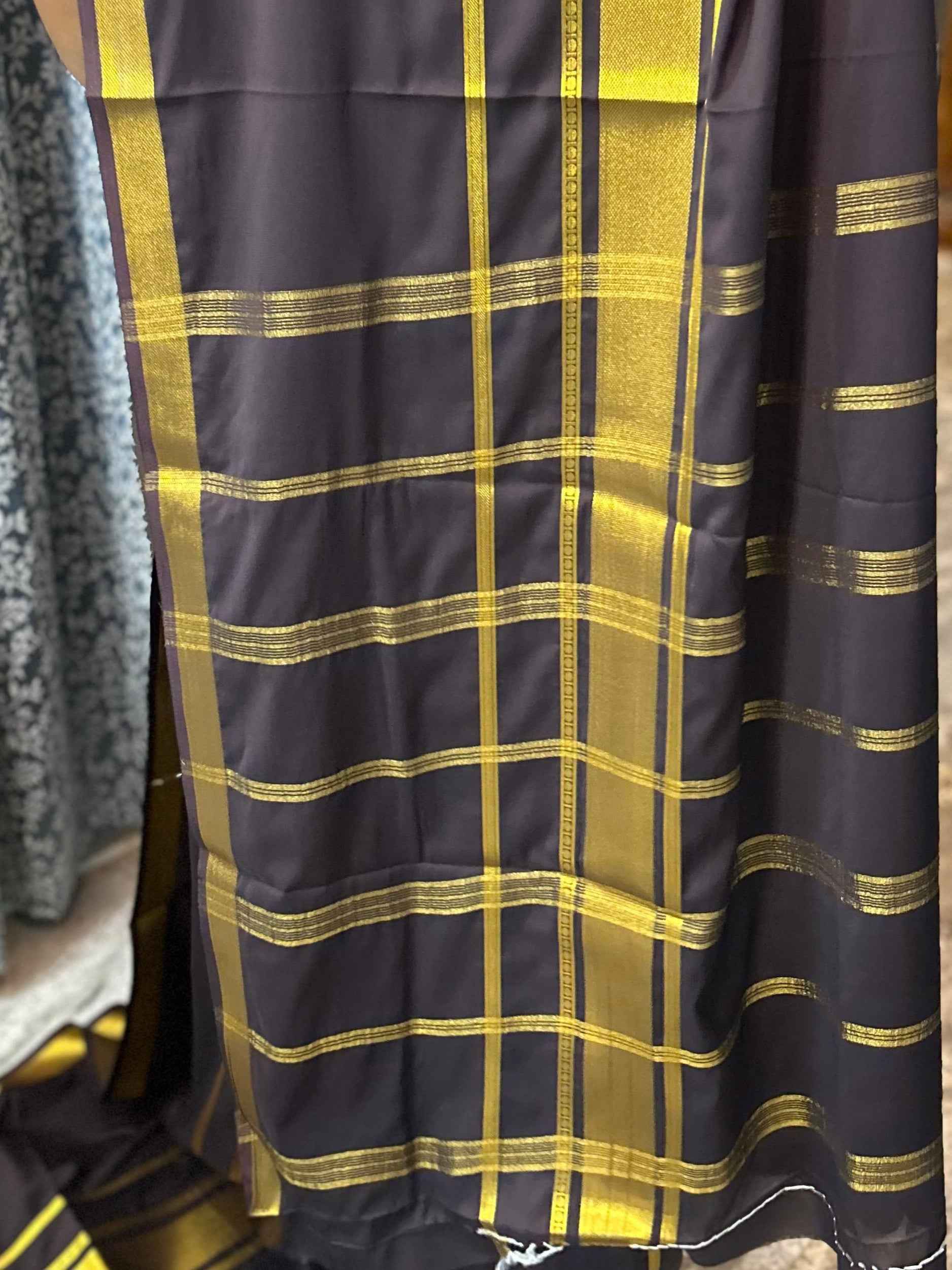 Mysore Semi Crepe Elegant 4 line border design - Brown