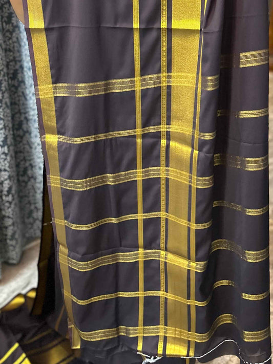 Mysore Semi Crepe Elegant 4 line border design - Brown