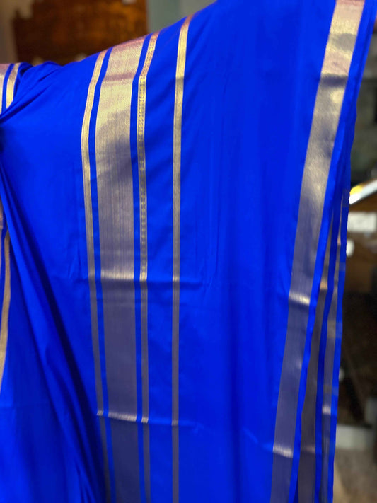 Mysore Semi Crepe Elegant 4 line border design - Royal Blue (Copy)